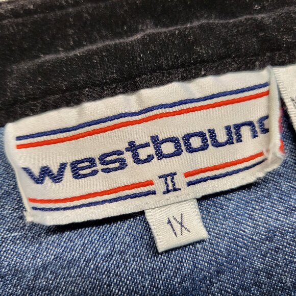 Vintage Westbound Denim Shirt Womens 1X Plus Button Up Long Sleeve Velour Accent - Picture 4 of 16